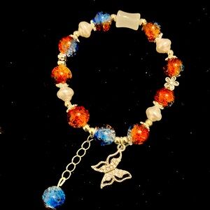 Brown and blue beaded butterfly charm bracelet #butterflyjewellery
18cm/7.09in